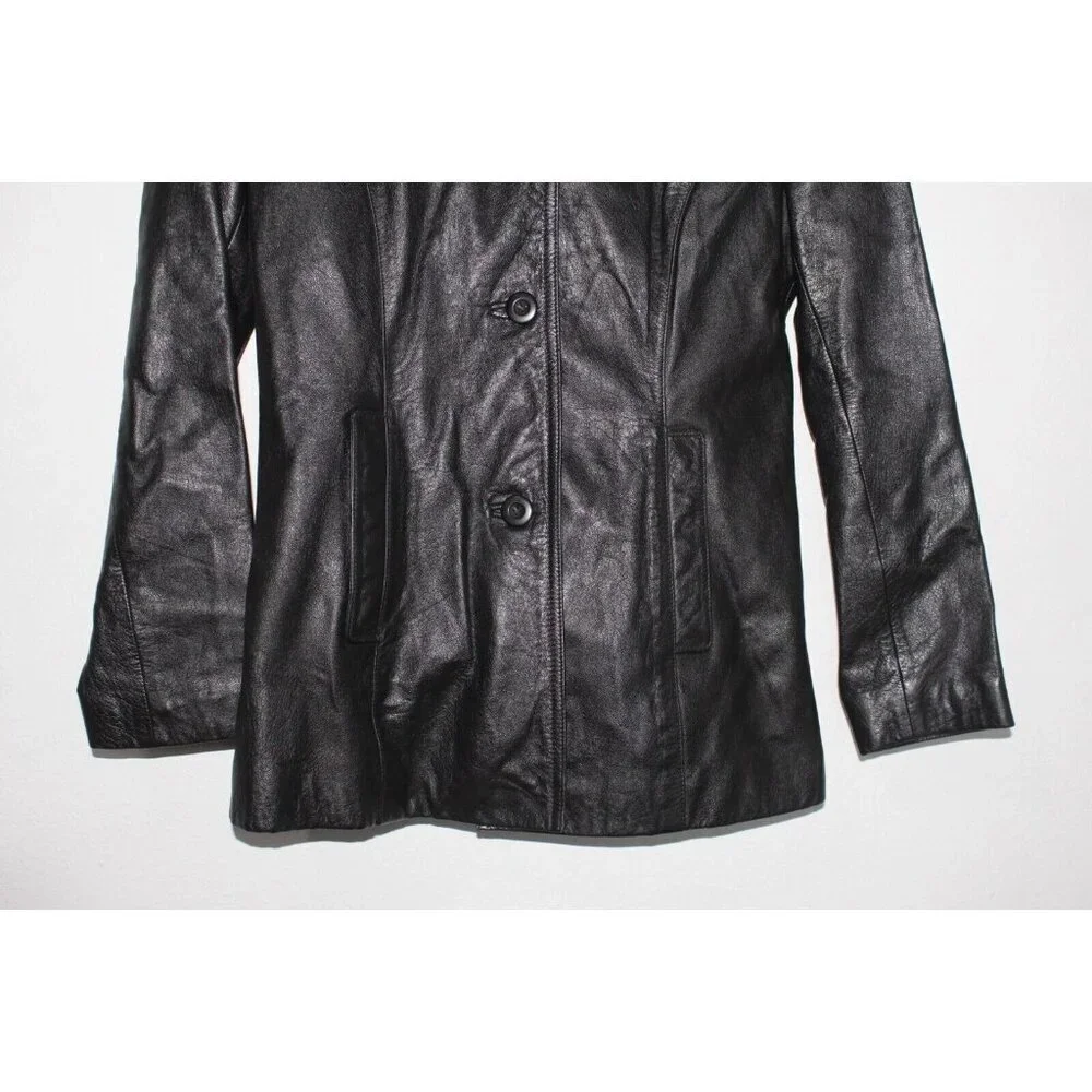 Wilsons Leather Soft‎ Leather Women's Small Black Maxima Coat Blazer Vintage Y2K